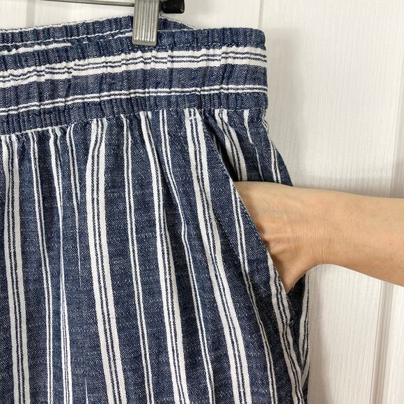 NWOT OLD NAVY Pants 3X Linen Stripe Blue White Wide Leg Pull Up High Waist - Picture 6 of 14